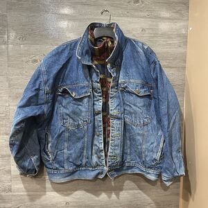 Vintage Sante Fe Outback Aztec Style Fleece Accent Denim Jean Jacket Size 2XL